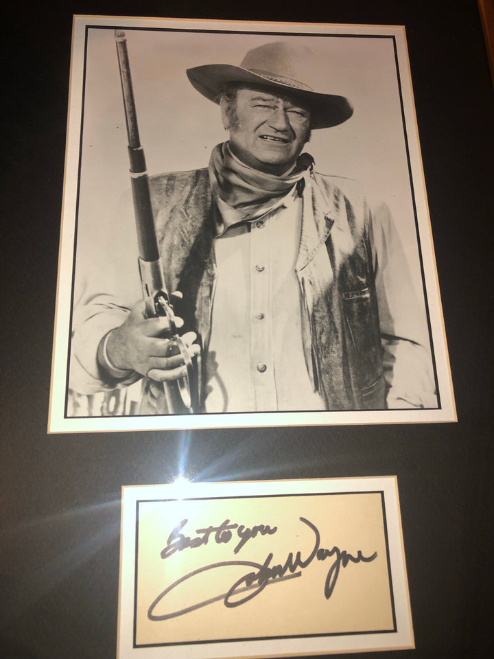 John Wayne Signed Card Framed