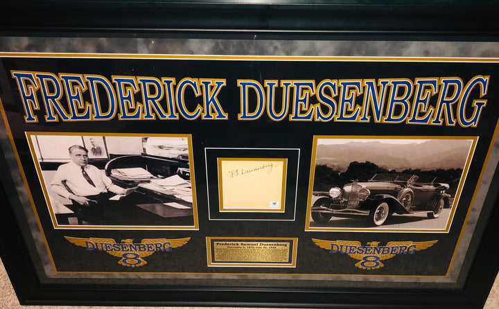 Frederick Duesenberg Signed Card – Framed Display