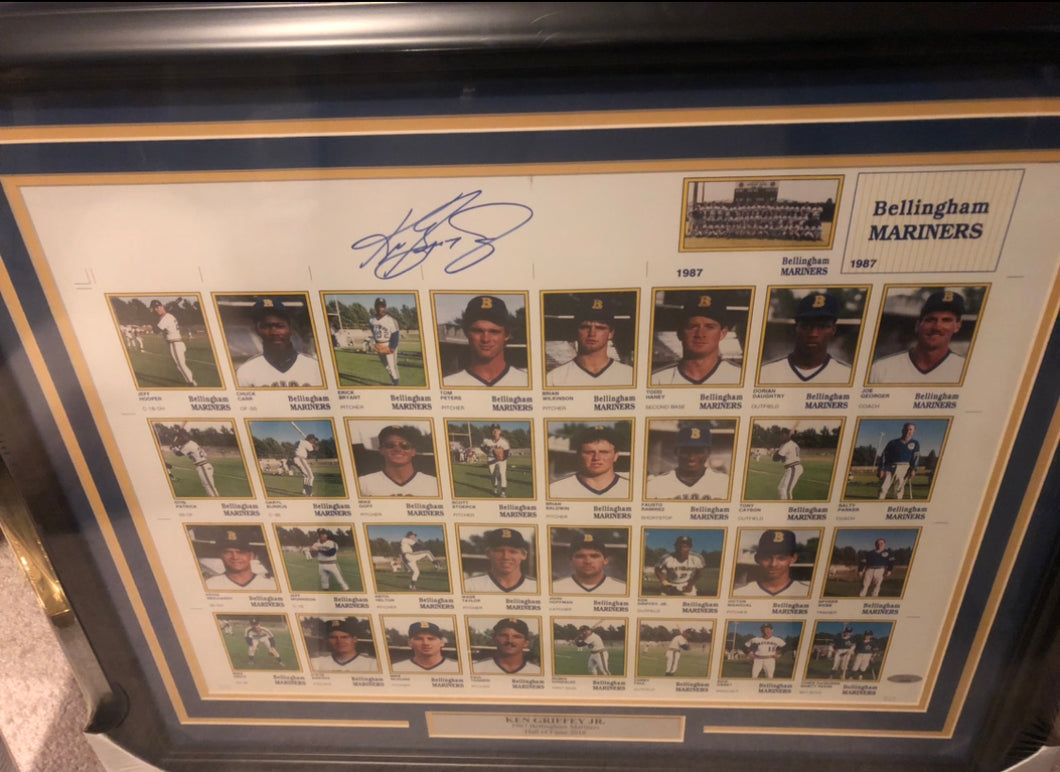 1987 Bellingham Mariners Team Uncut Framed Sheet Griffey JR Auto