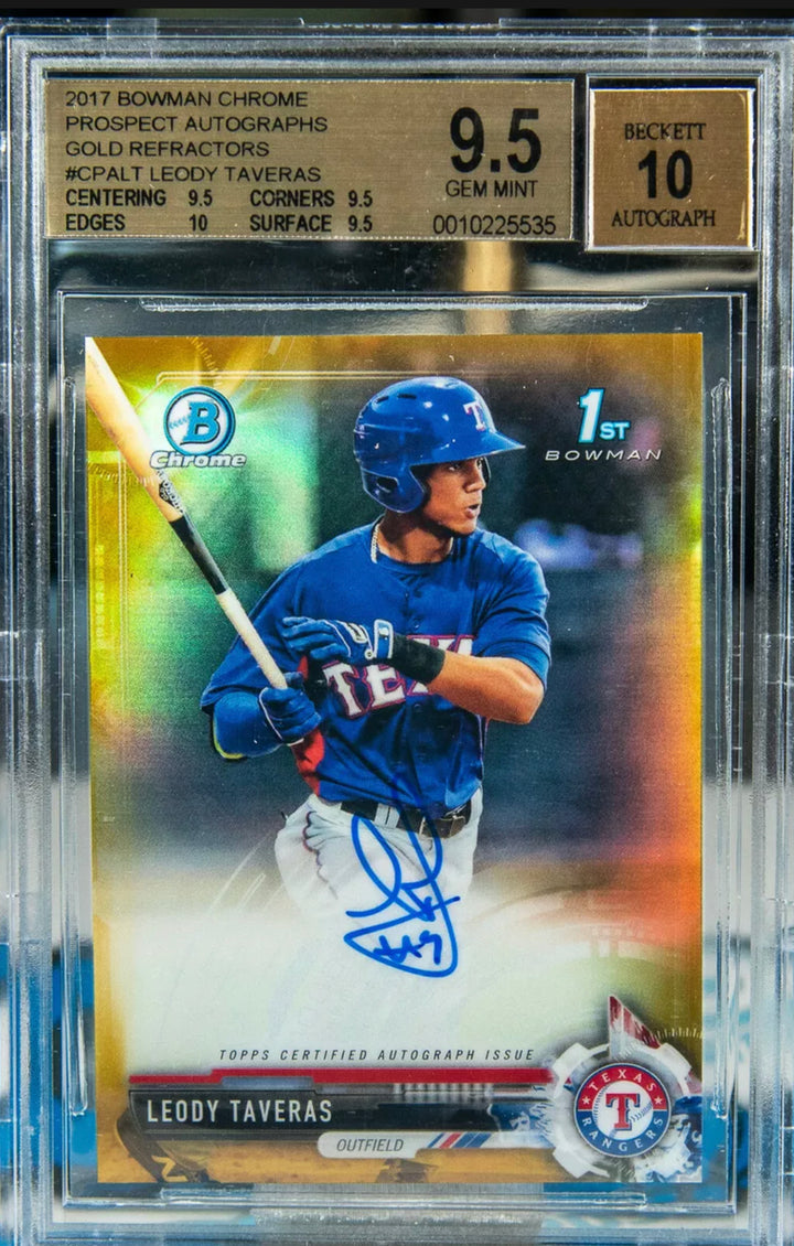 2017 Bowman Chrome Leody Taveras Gold Refractor Auto /50 BGS 9.5/10 Gem Mint