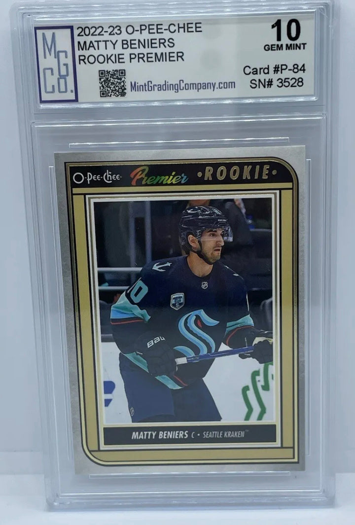 2022-23 O-Pee-Chee Premier Rookie #P-84 Matty BENIERS Graded MGCo. Gem Mint 10