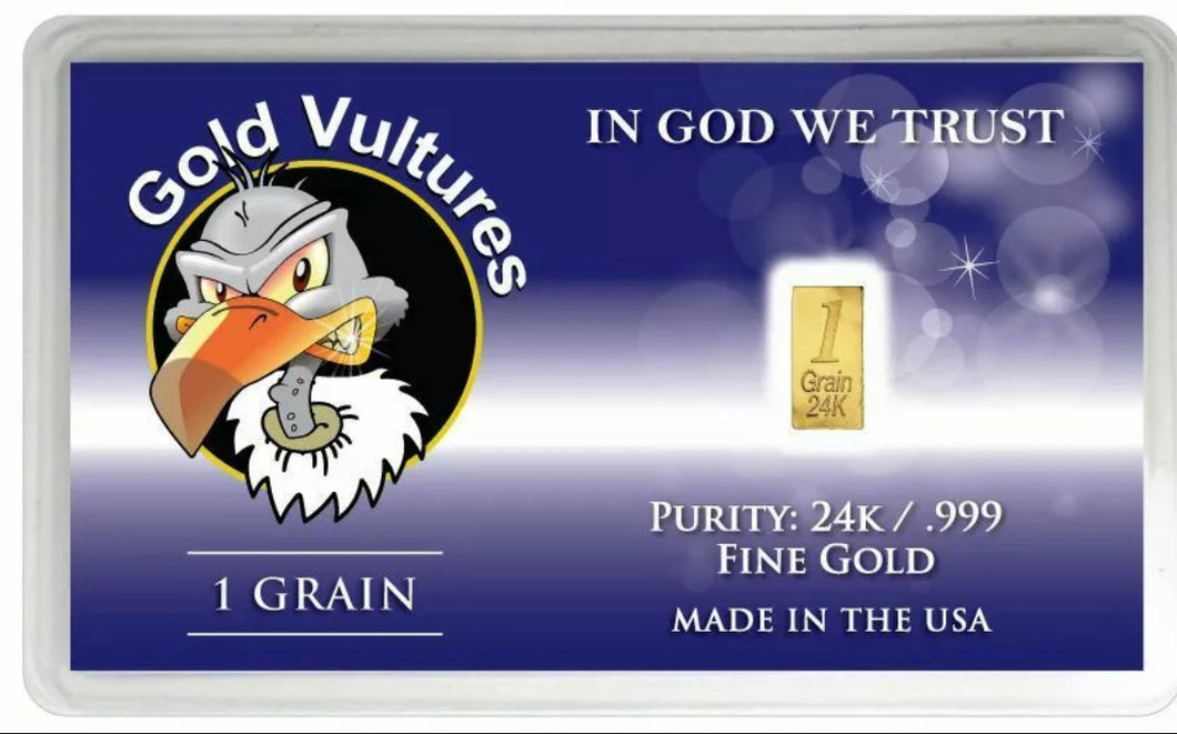 GOLD BULLION BAR GOLD VULTURES FINE PURE GOLD 999 24K 1 GRAIN