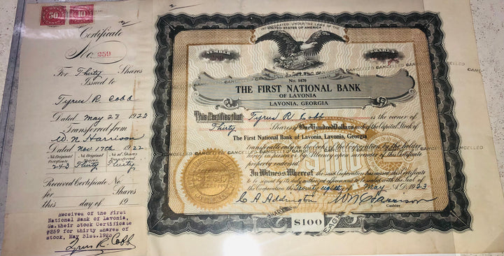 1923 Ty Cobb Stock Certificate – Signed Twice