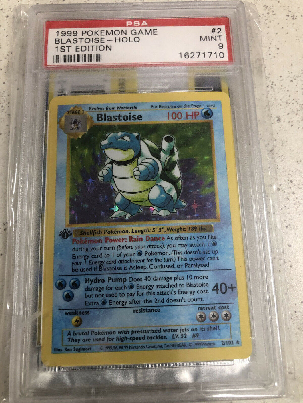 1999 Pokemon Base Set Shadowless 1st Edition Holo Blastoise #2 PSA 9 MINT